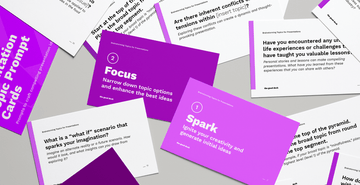 Brainstorming cards to generate creative presentation ideas