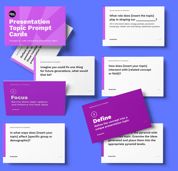 Presentation prompt cards to brainstorm creative presentation ideas